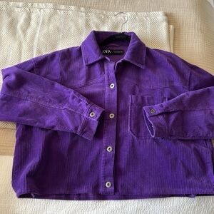 Bright purple cropped Zara shirt jacket size medium